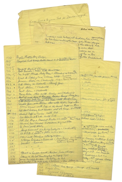 Moe Howard's Handwritten Manuscript Created for His Autobiography -- Timeline of Important Events from 1916-1970